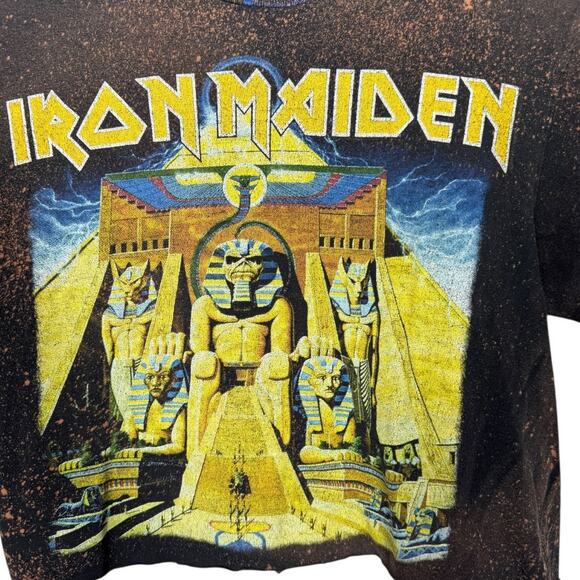 Reworked Iron Maiden Band Cropped Graphic Tee Medium Oversized Bleached Boho - Picture 2 of 4